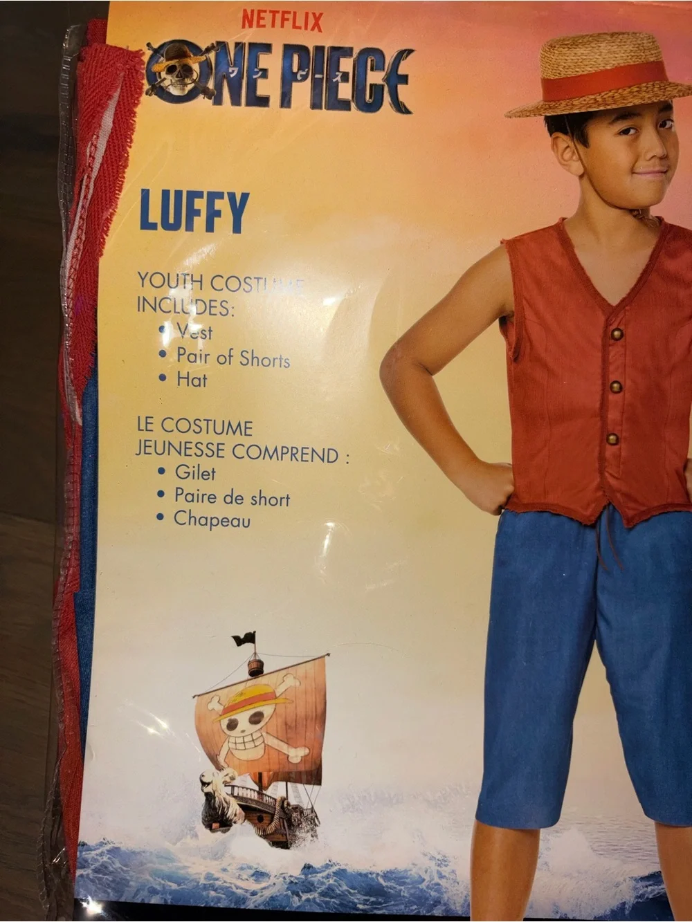 Netflix One Piece Luffy Costume - Red Vest & Blue Shorts
